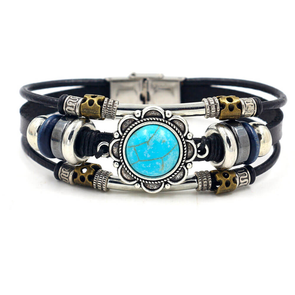 Black Leather Turquoise Bracelet