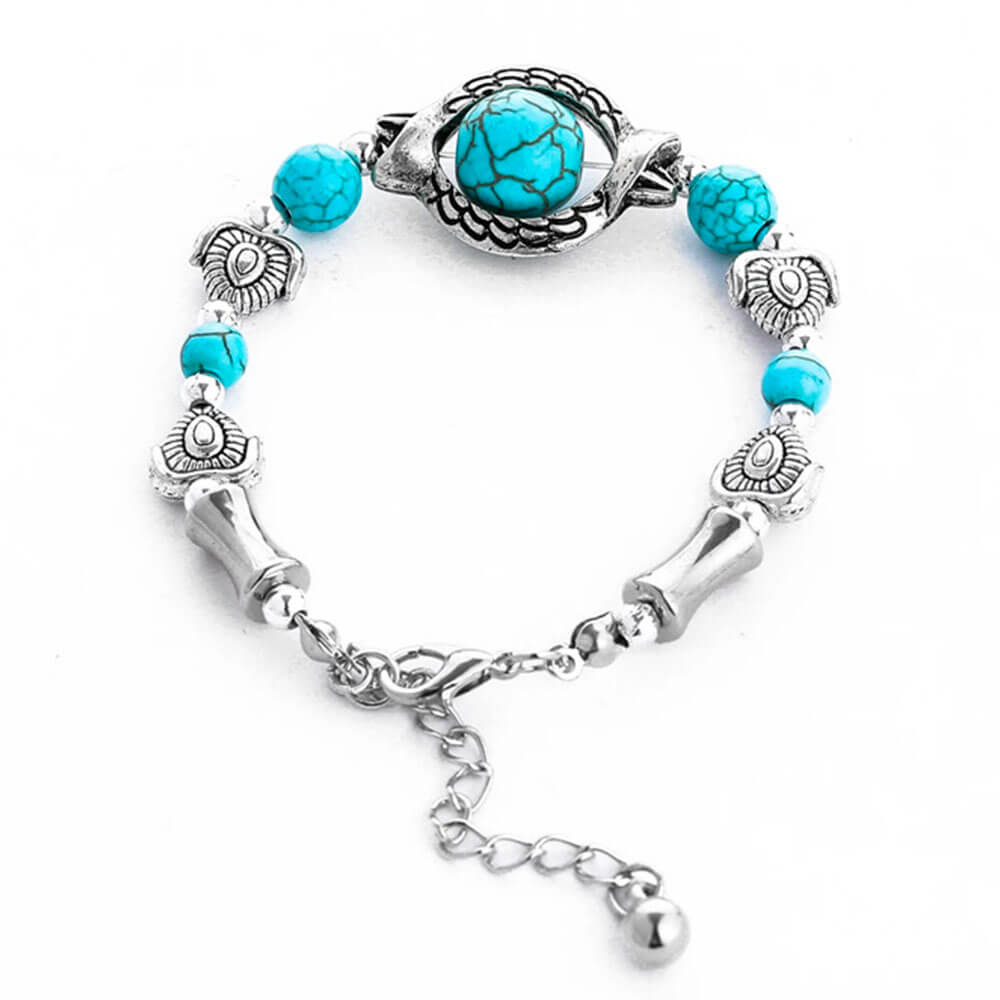 Silver Beaded Turquoise Stone Bracelet – Stainless Steel