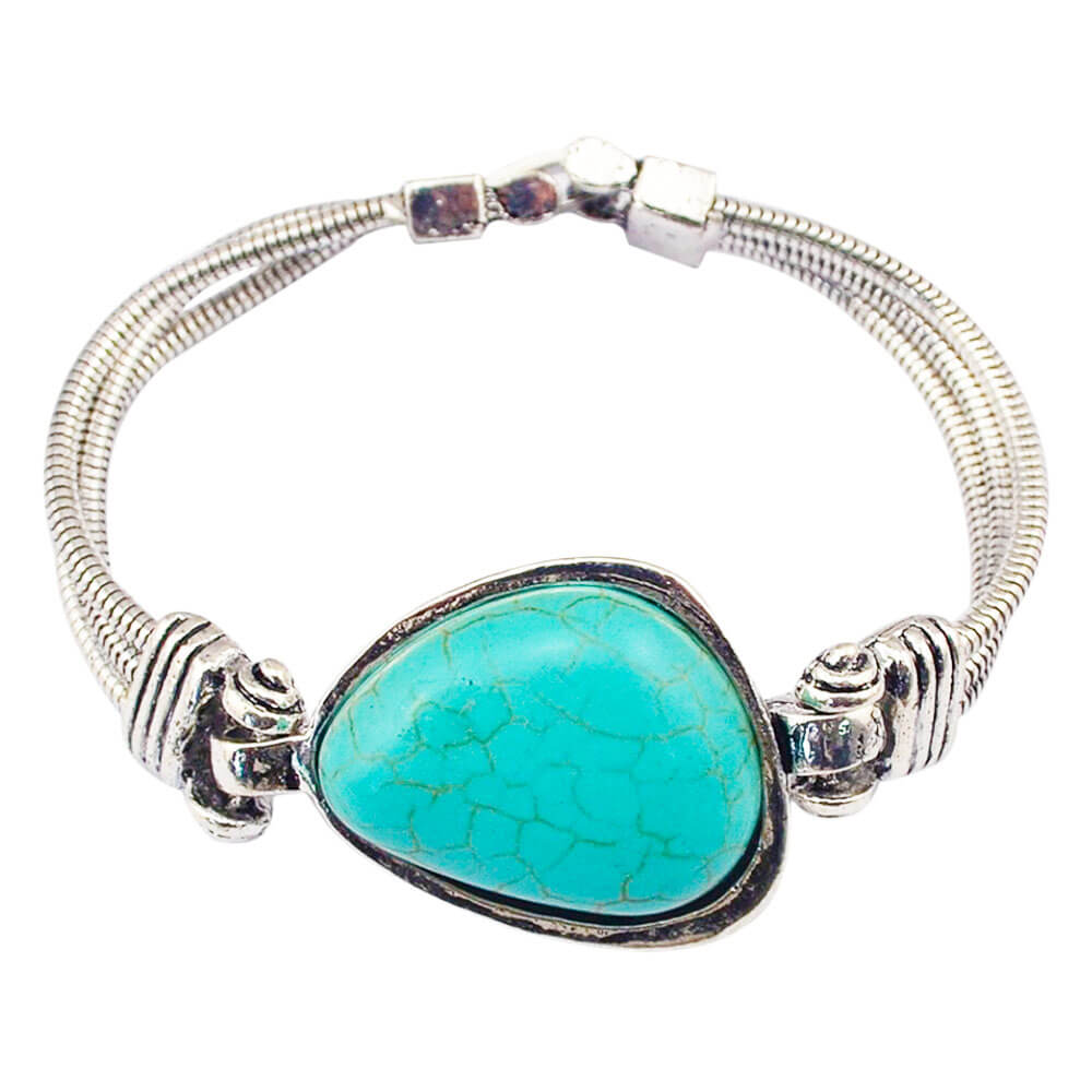 Silver Geometric Turquoise Stone Bracelet – Stainless Steel