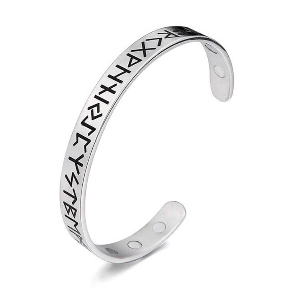 Silver Celtic Viking Runes Magnetic Bangle Bracelet – Stainless Steel