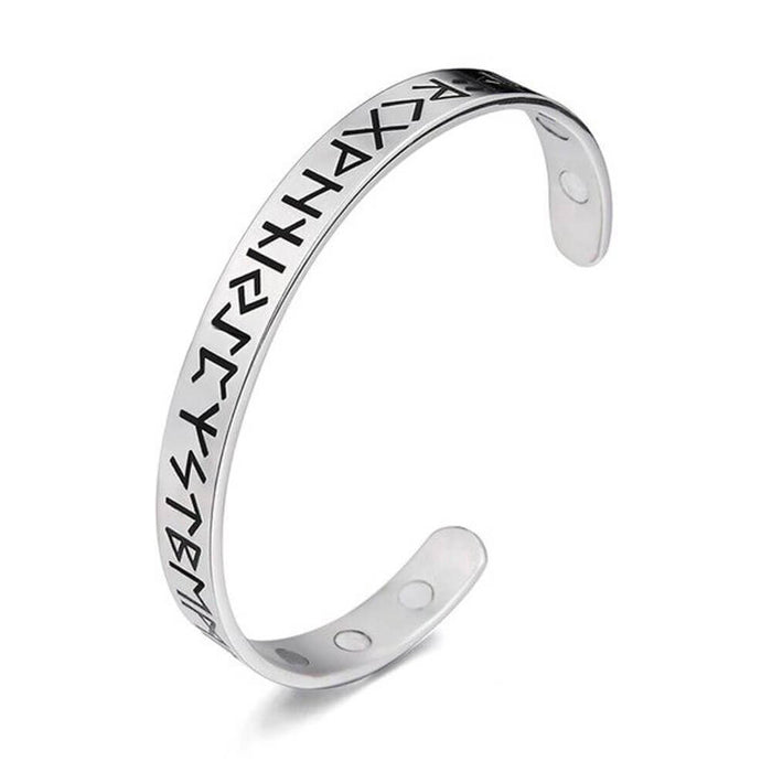Silver Celtic Viking Runes Magnetic Bangle Bracelet – Stainless Steel