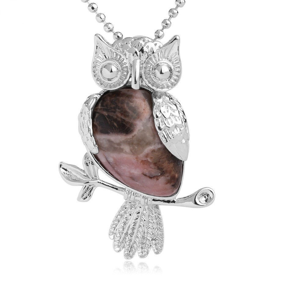 Rhodonite Owl Pendant Necklace