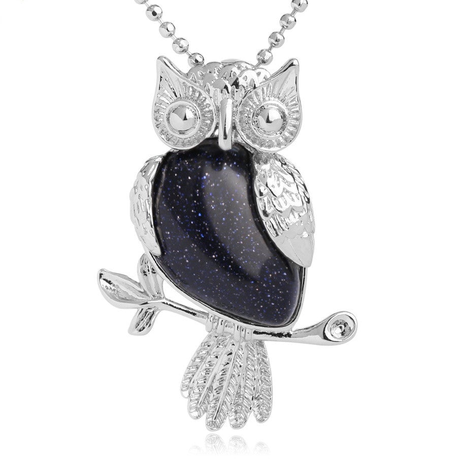 Blue Sandstone Owl Pendant Necklace