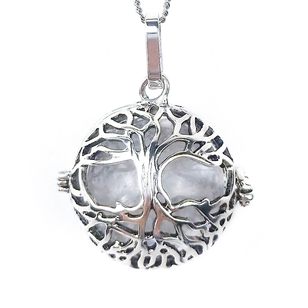 Rock Crystal Bead Tree of Life Pendant Necklace