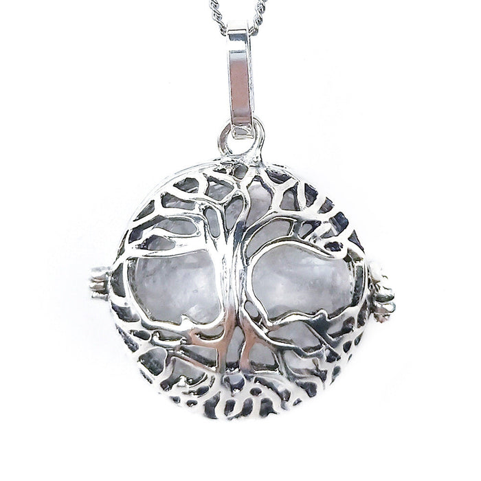 Rock Crystal Bead Tree of Life Pendant Necklace