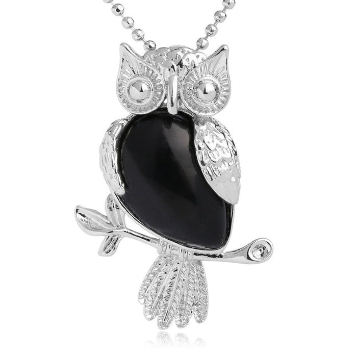 Black Obsidian Owl Pendant Necklace
