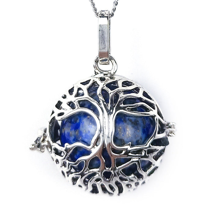 Lapis Lazuli Bead Tree of Life Pendant Necklace