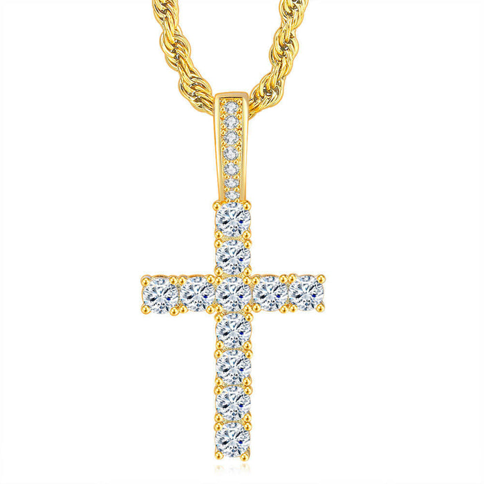 Gold Crystal Catholic Cross Pendant Necklace – Stainless Steel