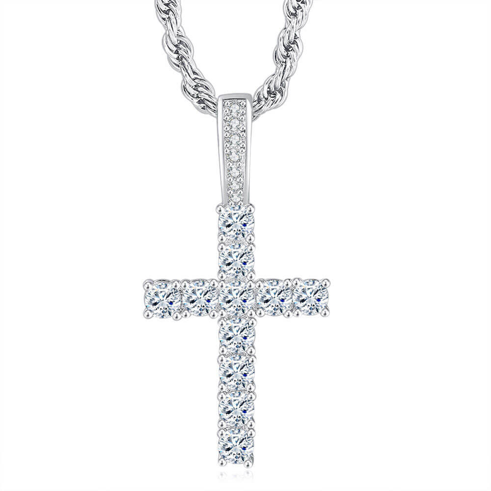 Silver Crystal Catholic Cross Pendant Necklace – Stainless Steel