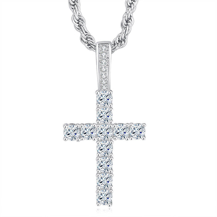 Silver Crystal Catholic Cross Pendant Necklace – Stainless Steel