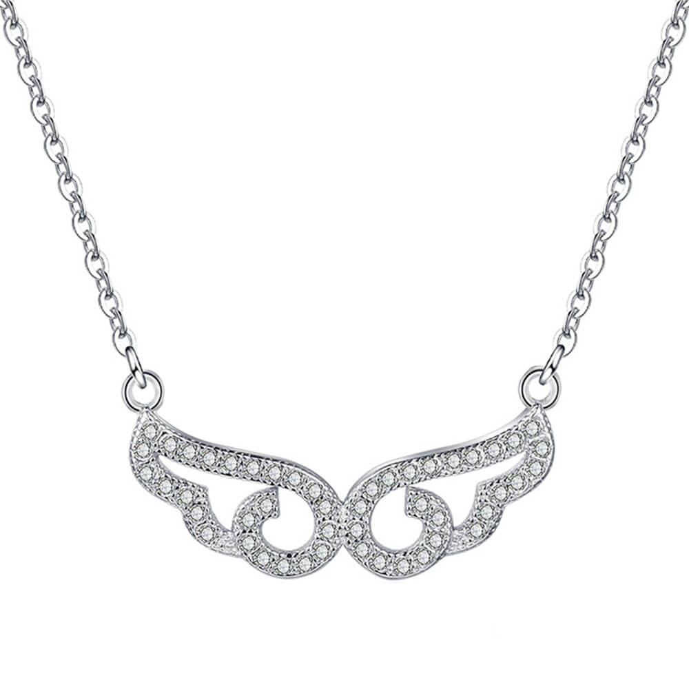 Crystal Guardian Angel Wings Pendant Necklace