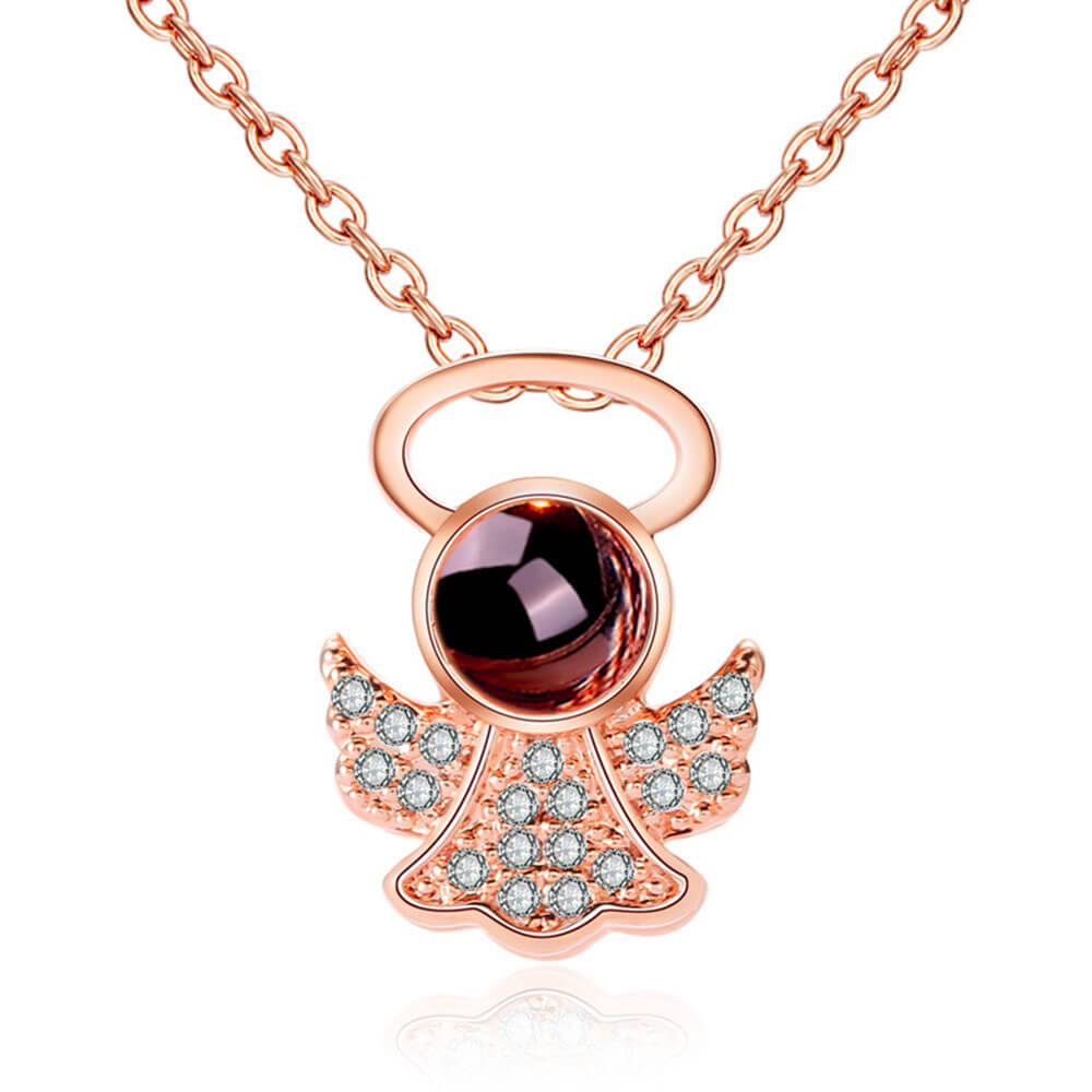 Rose Gold Halo Cherub Pendant Necklace