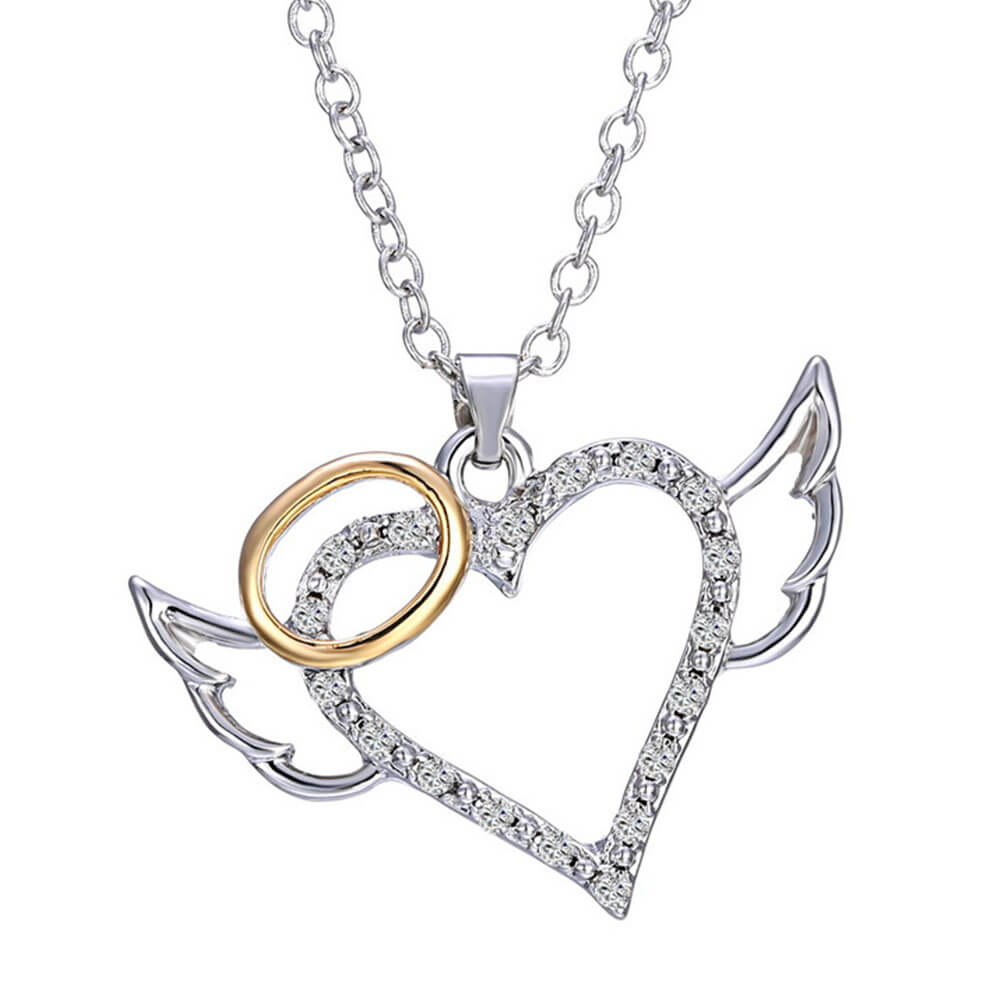 Halo Heart Angel Wings Pendant Necklace
