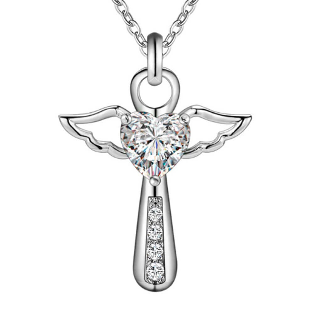 Heart Cross Angel Pendant Necklace