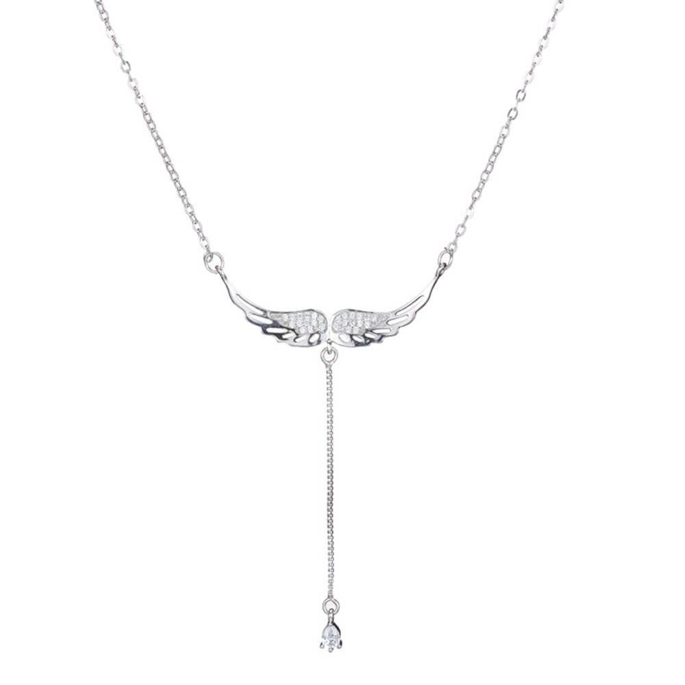 Silver Women's Angel Wings Pendant Necklace
