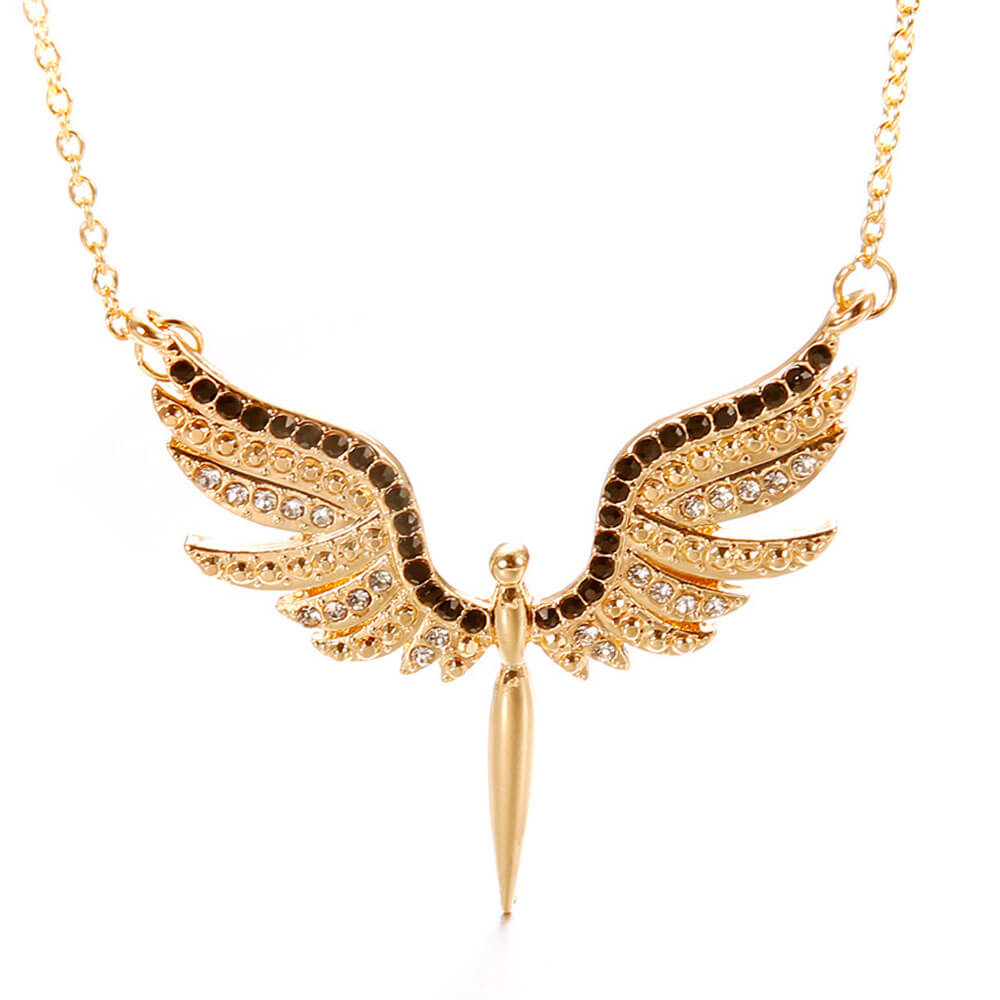 Gold Black Angel Pendant Necklace