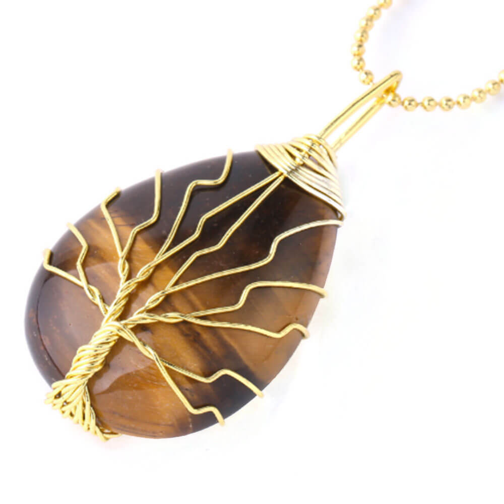 Gold Tiger Eye Tree of Life Pendant Necklace