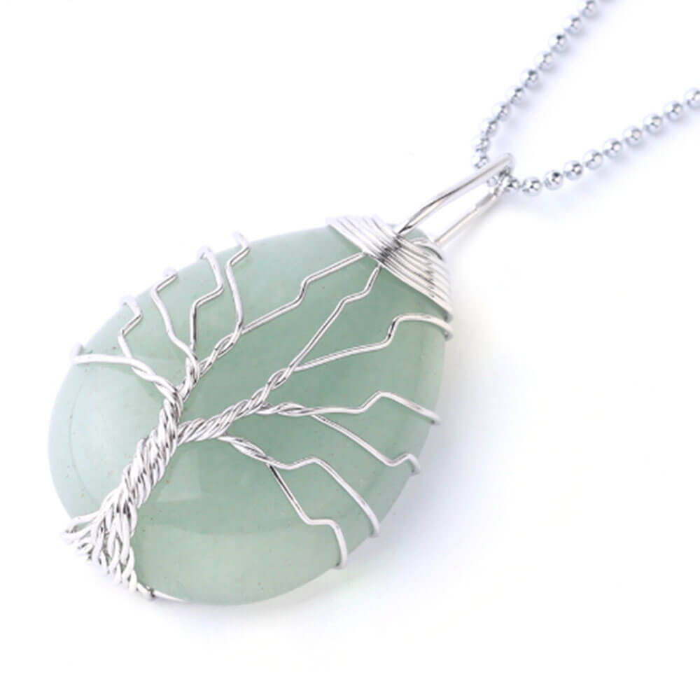 Silver Green Aventurine Tree of Life Pendant Necklace