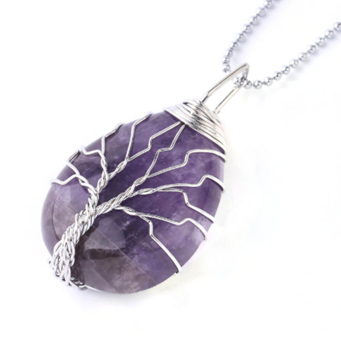 Silver Amethyst Tree of Life Pendant Necklace