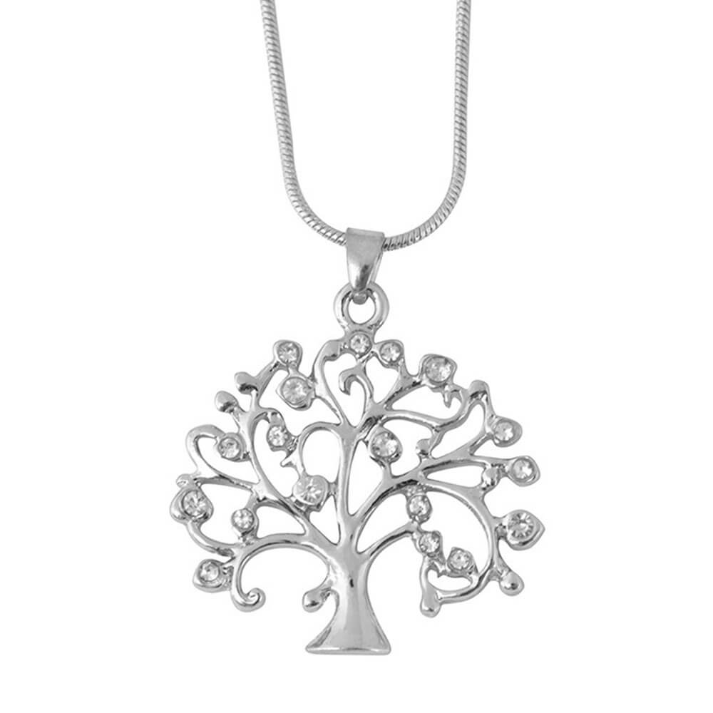 Silver Crystal Tree of Life Pendant Necklace – Stainless Steel II
