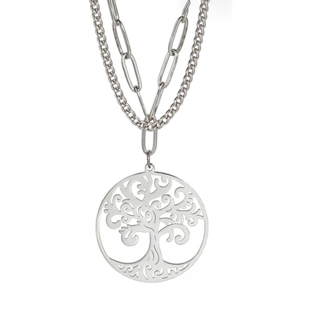 Silver Lucky Charm Tree of Life Pendant Necklace