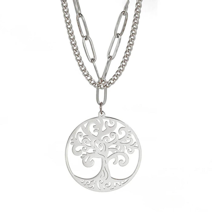 Silver Lucky Charm Tree of Life Pendant Necklace