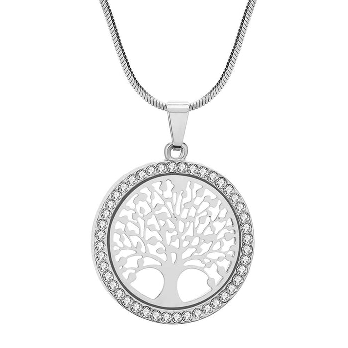 Silver Crystal Tree of Life Pendant Necklace – Stainless Steel