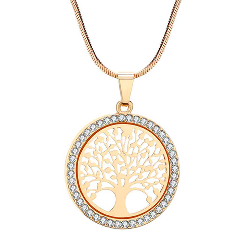 Gold Crystal Tree of Life Pendant Necklace – Stainless Steel