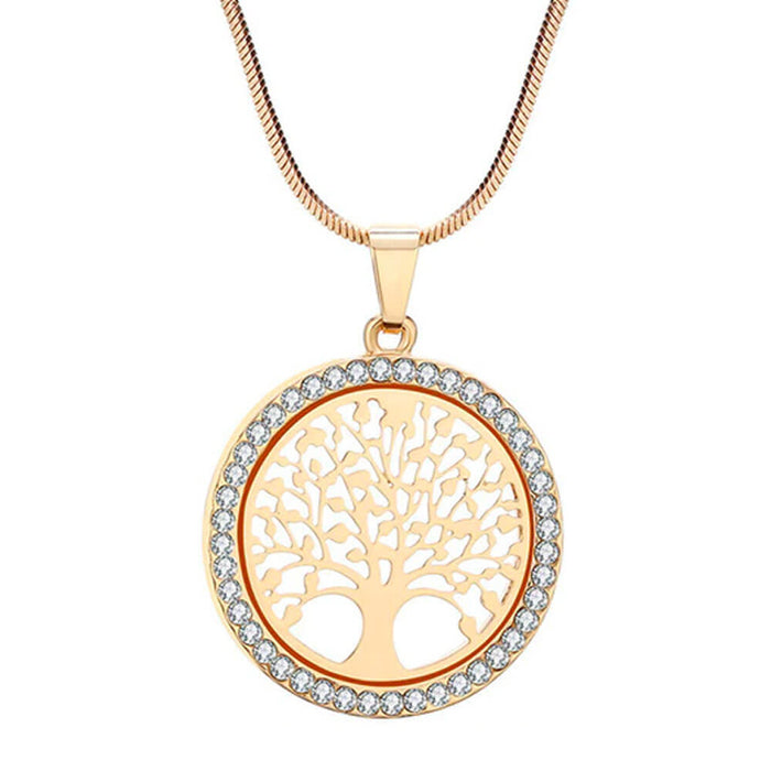 Gold Crystal Tree of Life Pendant Necklace – Stainless Steel