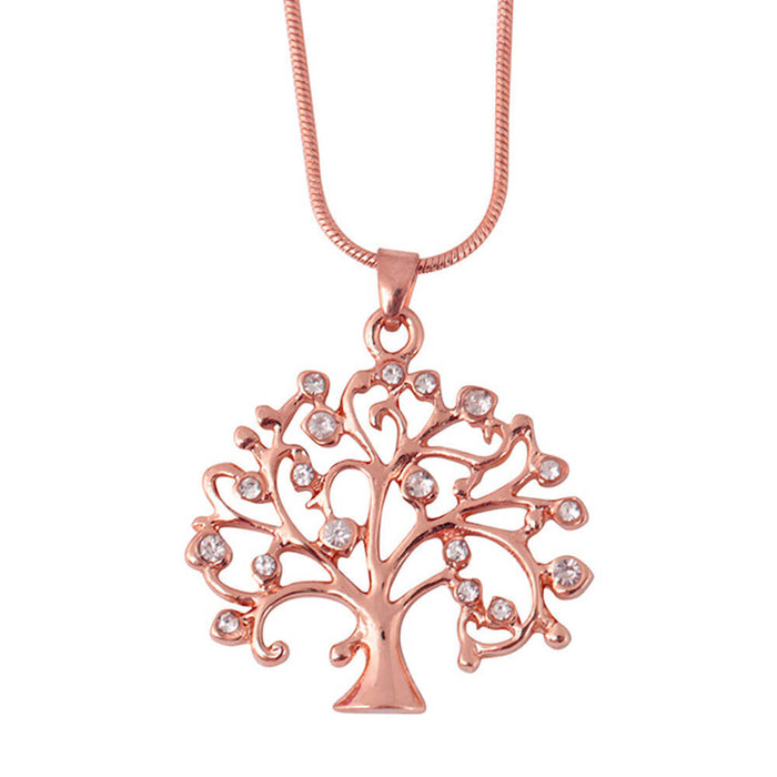 Rose Gold Crystal Tree of Life Pendant Necklace – Stainless Steel II