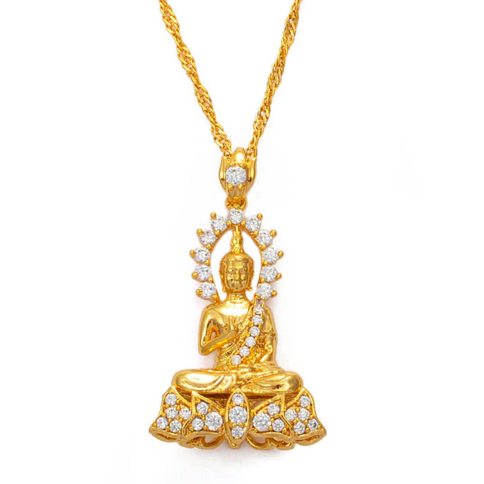 Gold Crystal Buddha Pendant Necklace – Stainless Steel