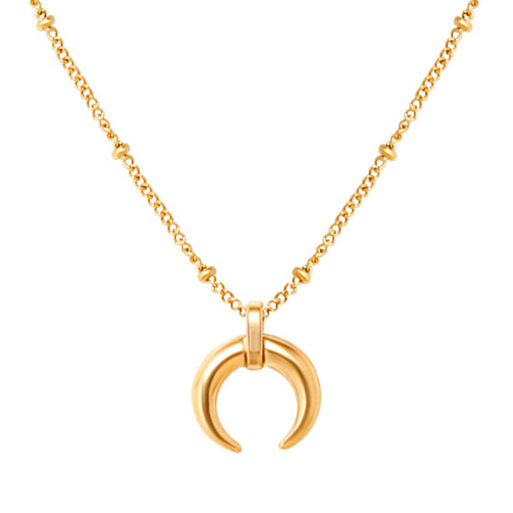 Gold Crescent Moon Pendant Necklace – Stainless Steel