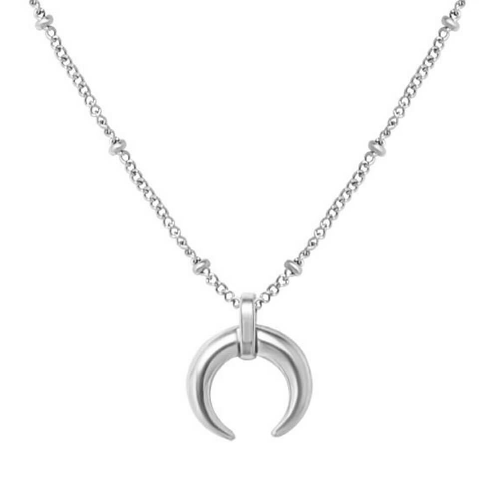 Silver Crescent Moon Pendant Necklace – Stainless Steel
