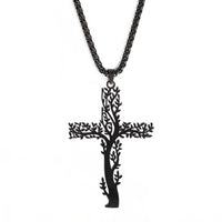 Black Tree of Life Cross Pendant Necklace