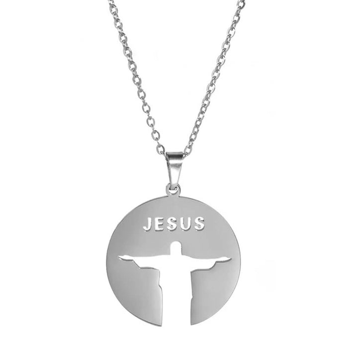 Silver Jesus Cross Pendant Necklace
