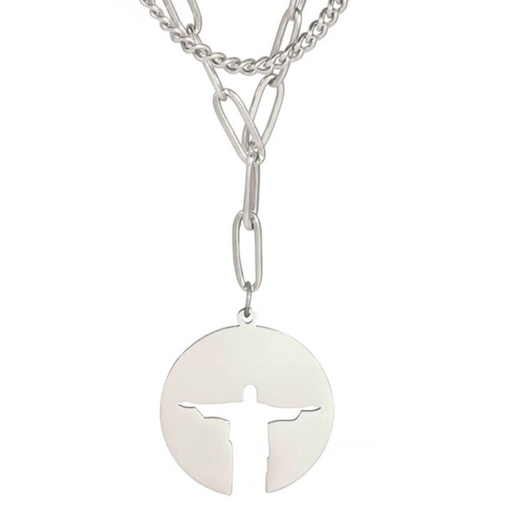 Silver Christ Jesus Cross Pendant Necklace
