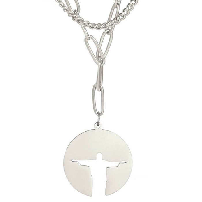 Silver Christ Jesus Cross Pendant Necklace