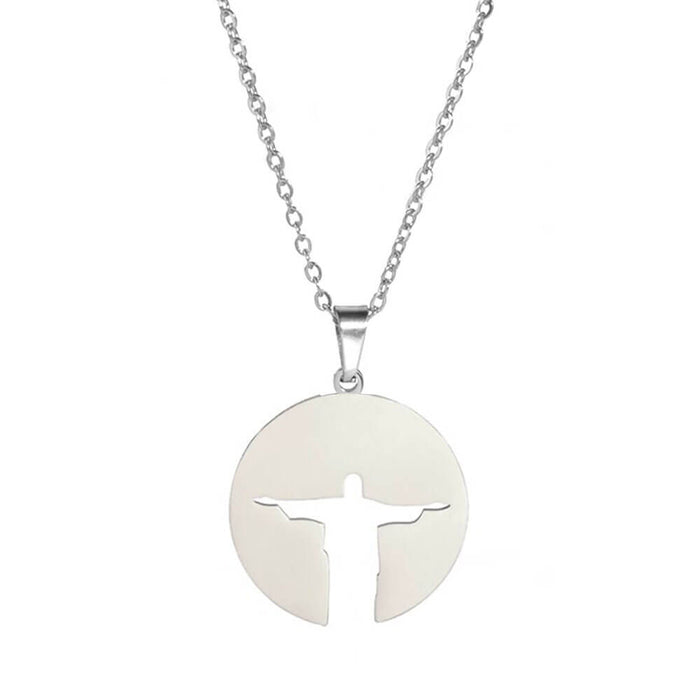 Silver Jesus Medal Pendant Necklace