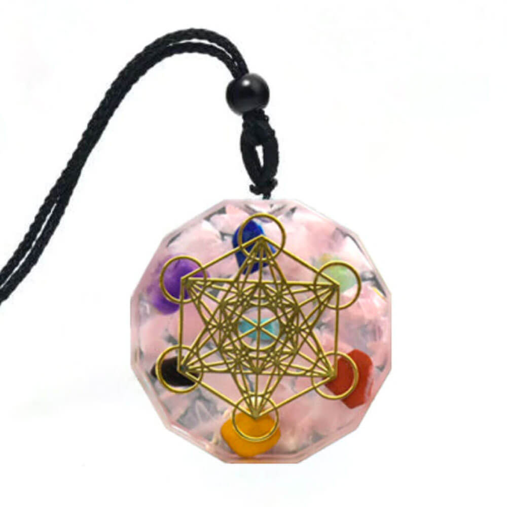 Pink Quartz Orgonite Metatron's Cube Pendant Necklace