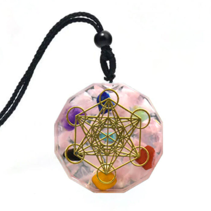 Pink Quartz Orgonite Metatron's Cube Pendant Necklace