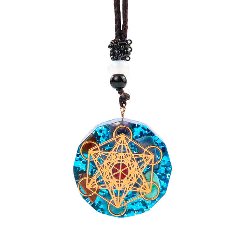 Turquoise Orgonite Metatron's Cube Pendant Necklace