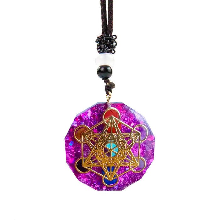 Purple Orgonite Metatron's Cube Pendant Necklace
