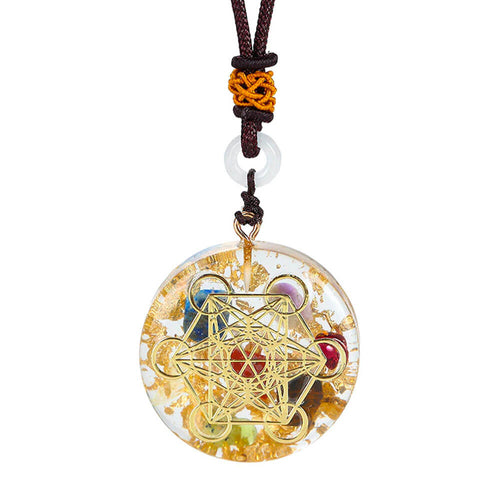 7 Chakras Resin Metatron's Cube Pendant Necklace