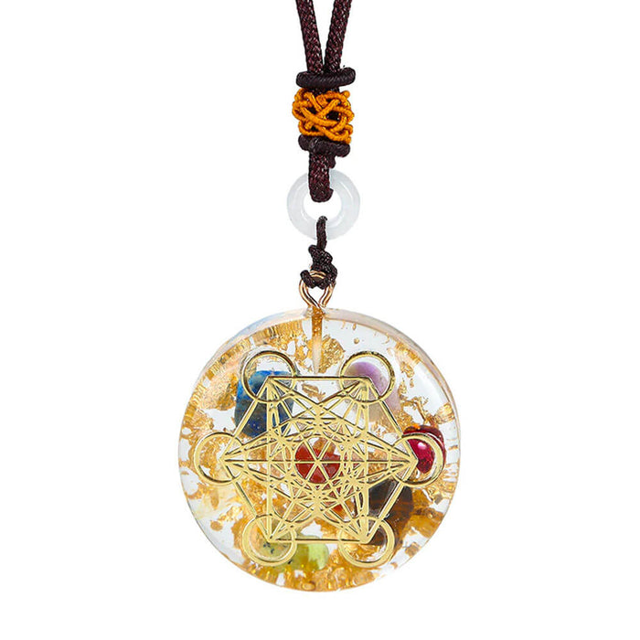 7 Chakras Resin Metatron's Cube Pendant Necklace