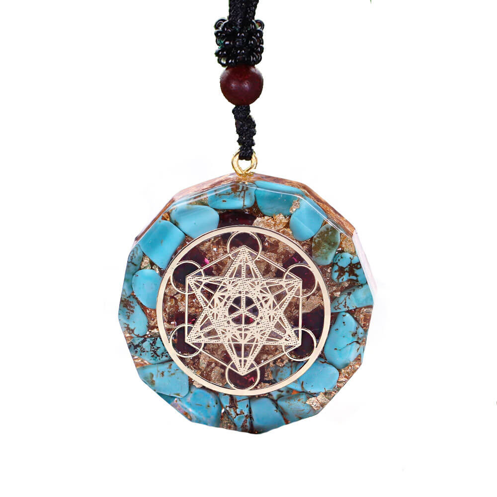 Turquoise Orgonite Metatron's Cube Pendant Necklace II