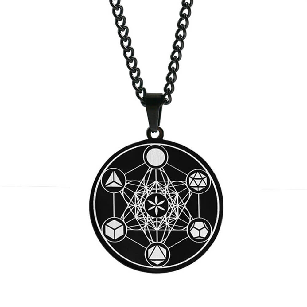 Black Medal Metatron's Cube Pendant Necklace