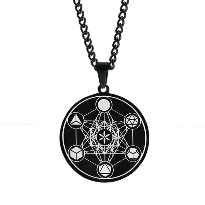 Black Medal Metatron's Cube Pendant Necklace