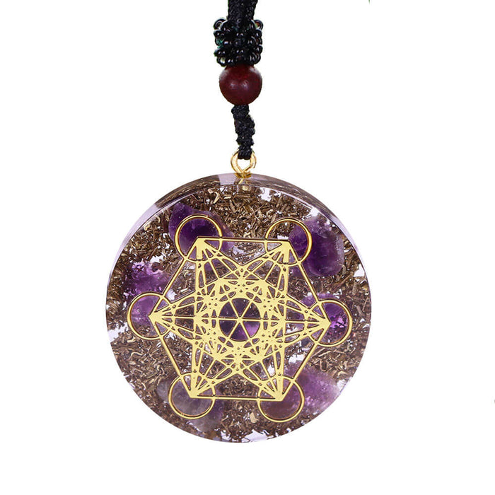 Amethyst Orgonite Metatron's Cube Pendant Necklace