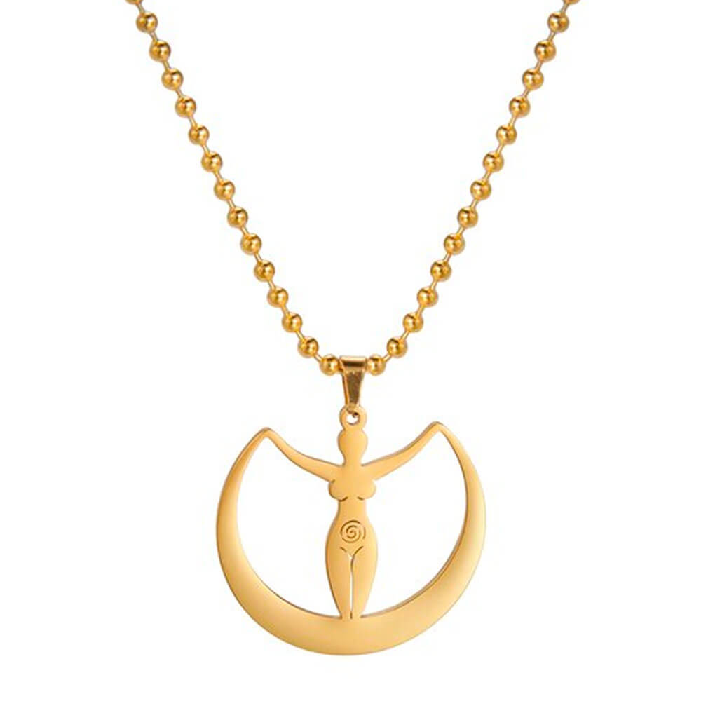 Gold Wiccan Moon Goddess Pendant Necklace