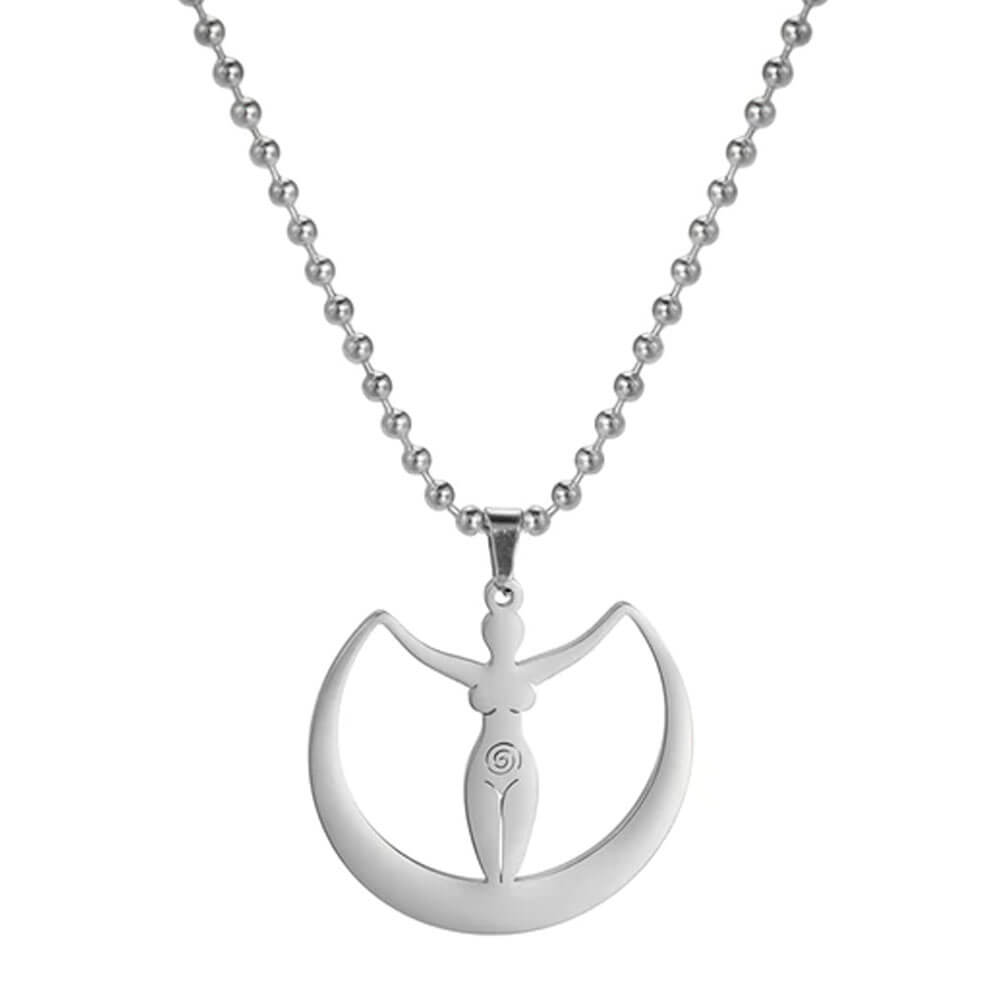 Silver Wiccan Moon Goddess Pendant Necklace